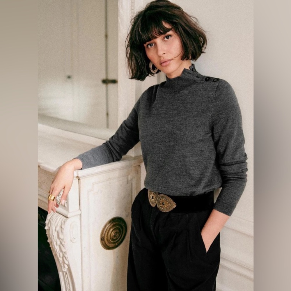 NWT Sezane Jacob Sweater in Charcoal Grey, Size S